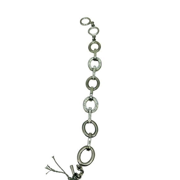 Swarovski Bracelet Crystal Pave Circles 7.5 inches Silver Tone Toggle - Picture 1 of 6